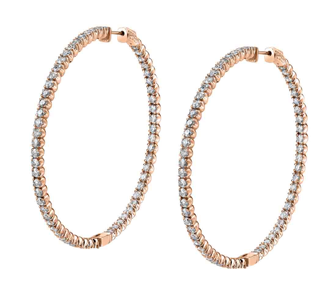 rose gold thin diamond hoop earrings