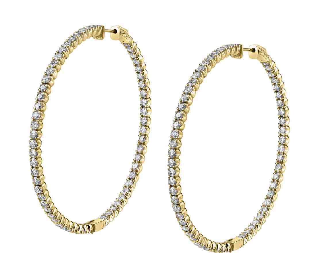 yellow gold thin diamond hoop earrings