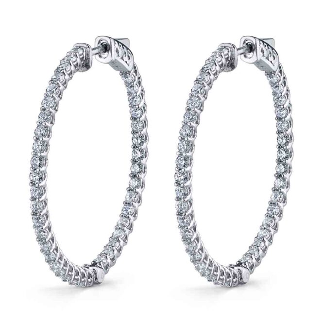 white gold thin diamond hoop earrings