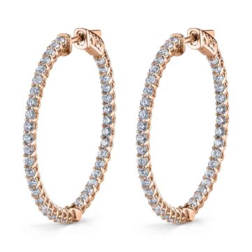 White Gold Thin Diamond Hoop Earrings - 35MM