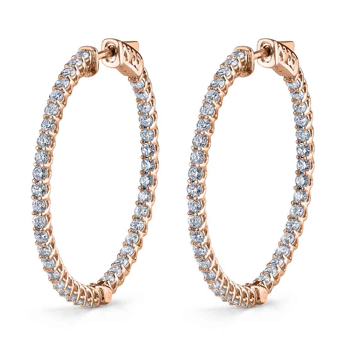 14k Gold & Diamond Skinny Hoop Earrings- 2