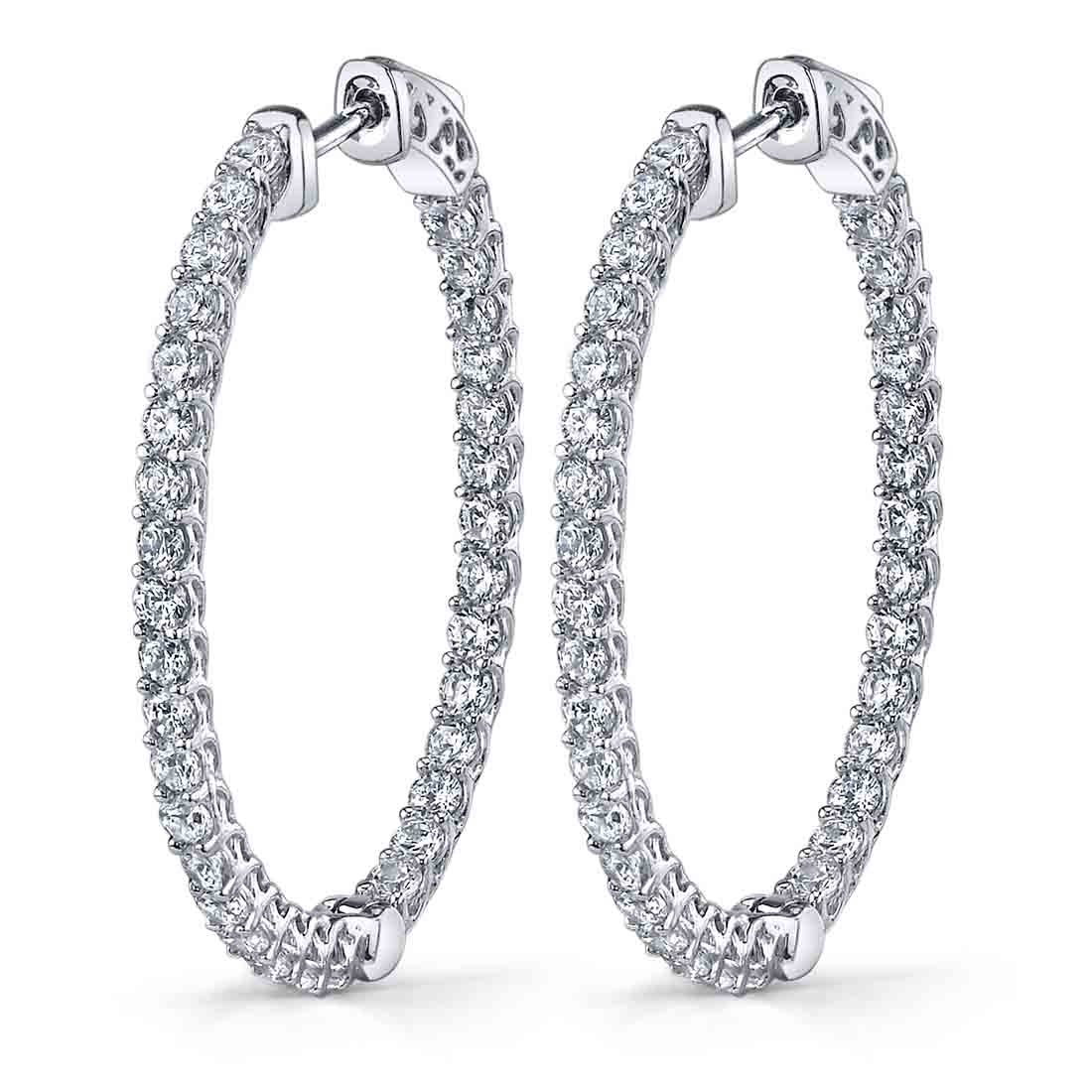 white gold oval diamond hoop earrings
