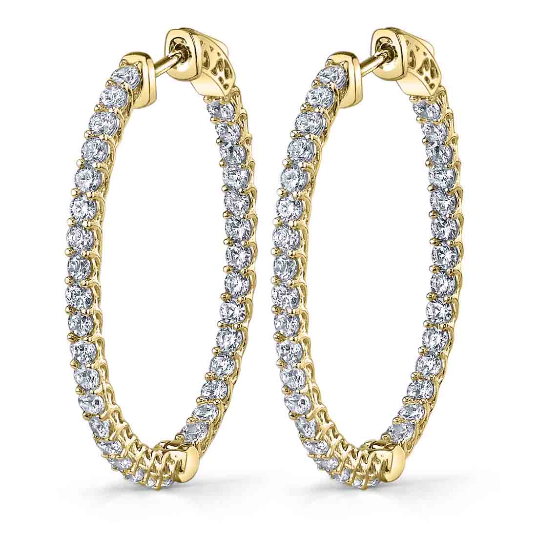 yellow gold oval diamond hoop earrings