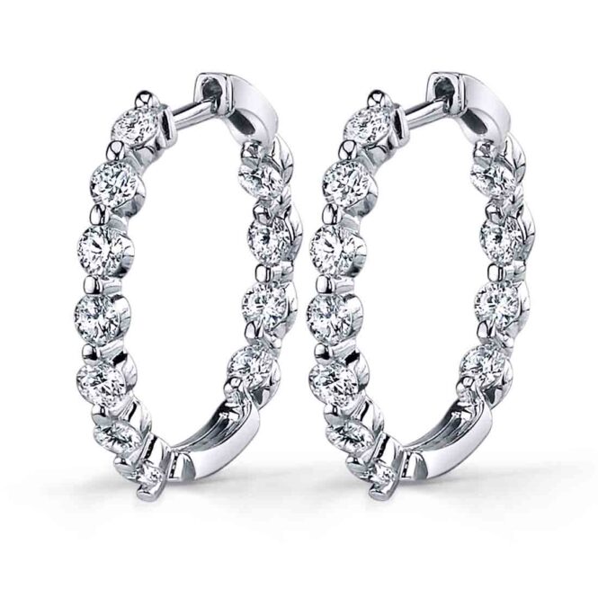 white gold single prong diamond hoop earrings