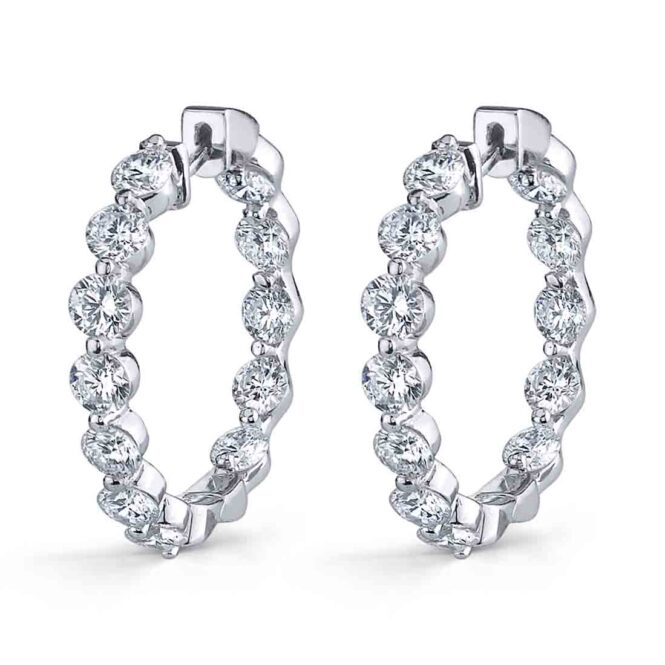 white gold single prong diamond hoop earrings