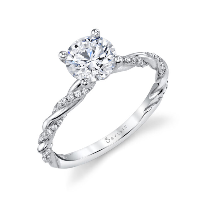 White Gold Round Cut Diamond Spiral Engagement Ring