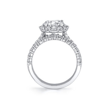 White Gold Round Cut Split Shank Halo Engagement Ring - Abigail