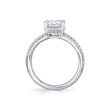White Gold Emerald Cut Classic Split Shank Engagement Ring - Ainsley