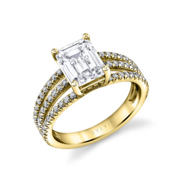 White Gold Emerald Cut Classic Split Shank Engagement Ring - Ainsley