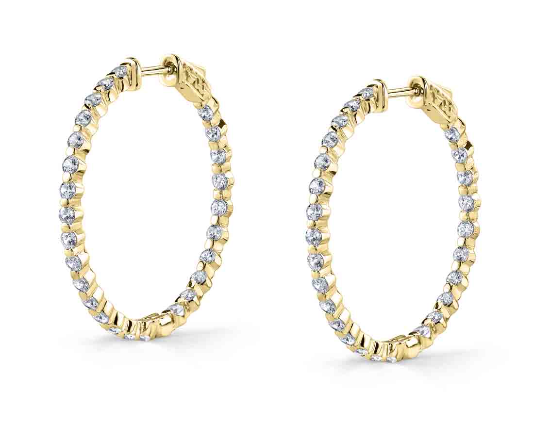 yellow gold classic diamond hoop earrings