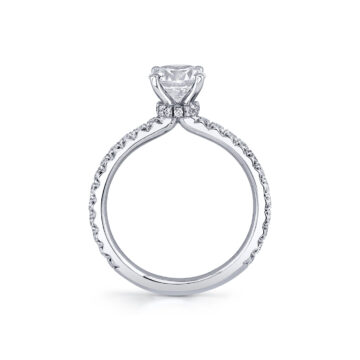White Gold Round Cut Classic Hidden Halo Collar Engagement Ring - Nova