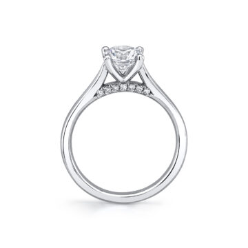 White Gold Round Cut Diamond Bridge Solitaire Engagement Ring - Leslie