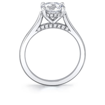 White Gold Round Cut Diamond Bridge Hidden Halo Engagement Ring - Lisa