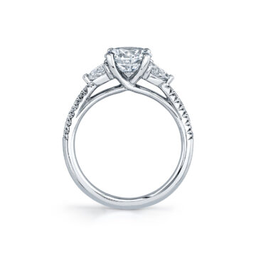 White Gold Round Cut Classic Three Stone Engagement Ring - Loretta