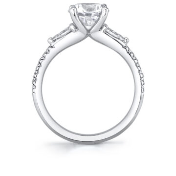 White Gold Round Cut Classic Three Stone Engagement Ring - Lorena