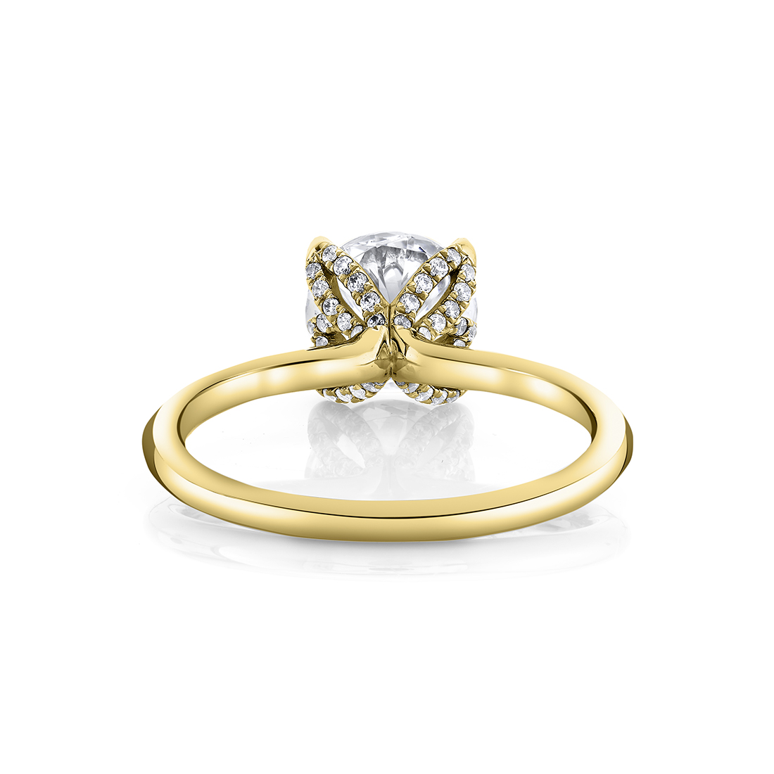yellow gold solitaire diamond petal prong engagement ring back view