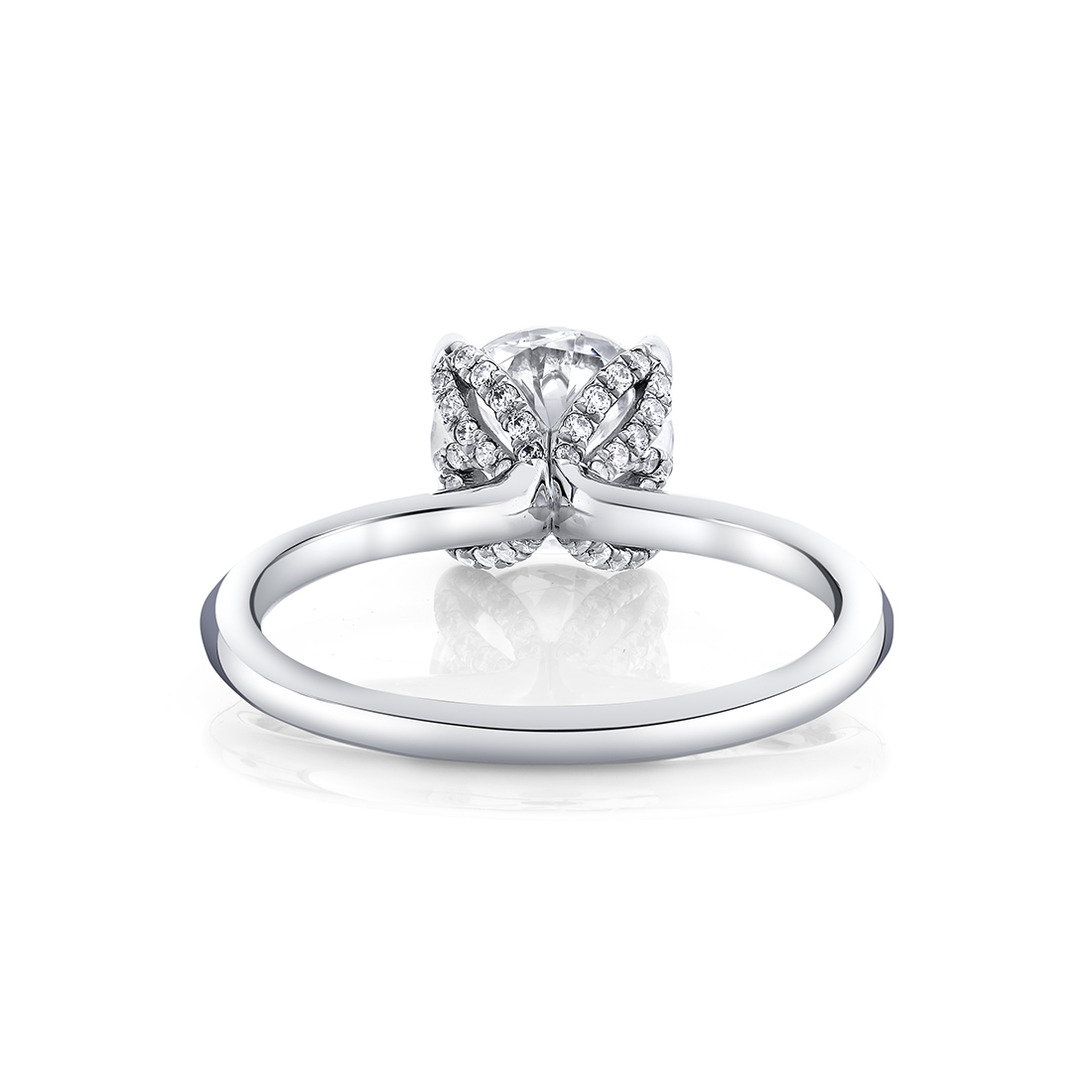 white gold solitaire diamond petal prong engagement ring back view