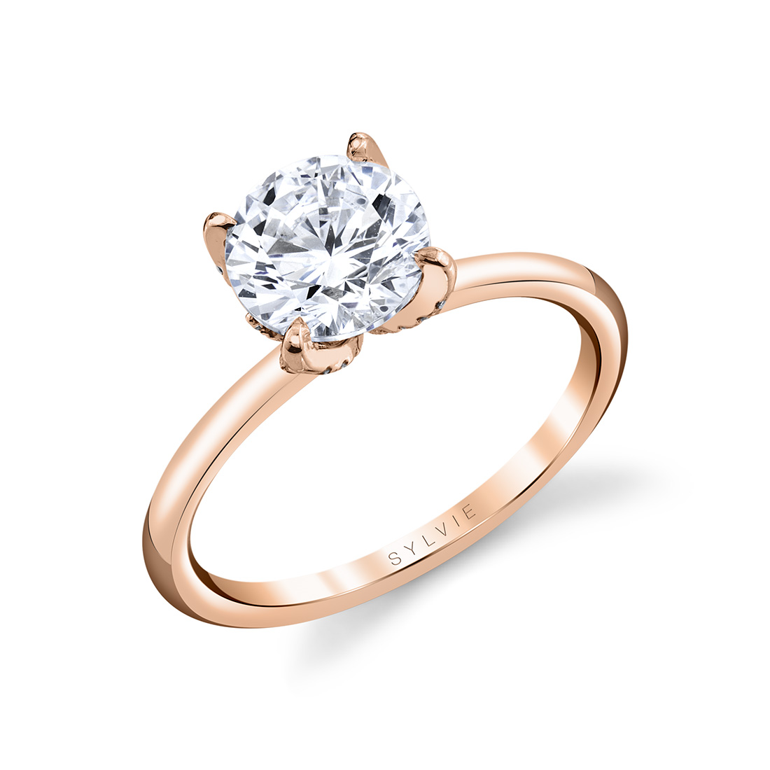 rose gold solitaire diamond petal prong engagement ring