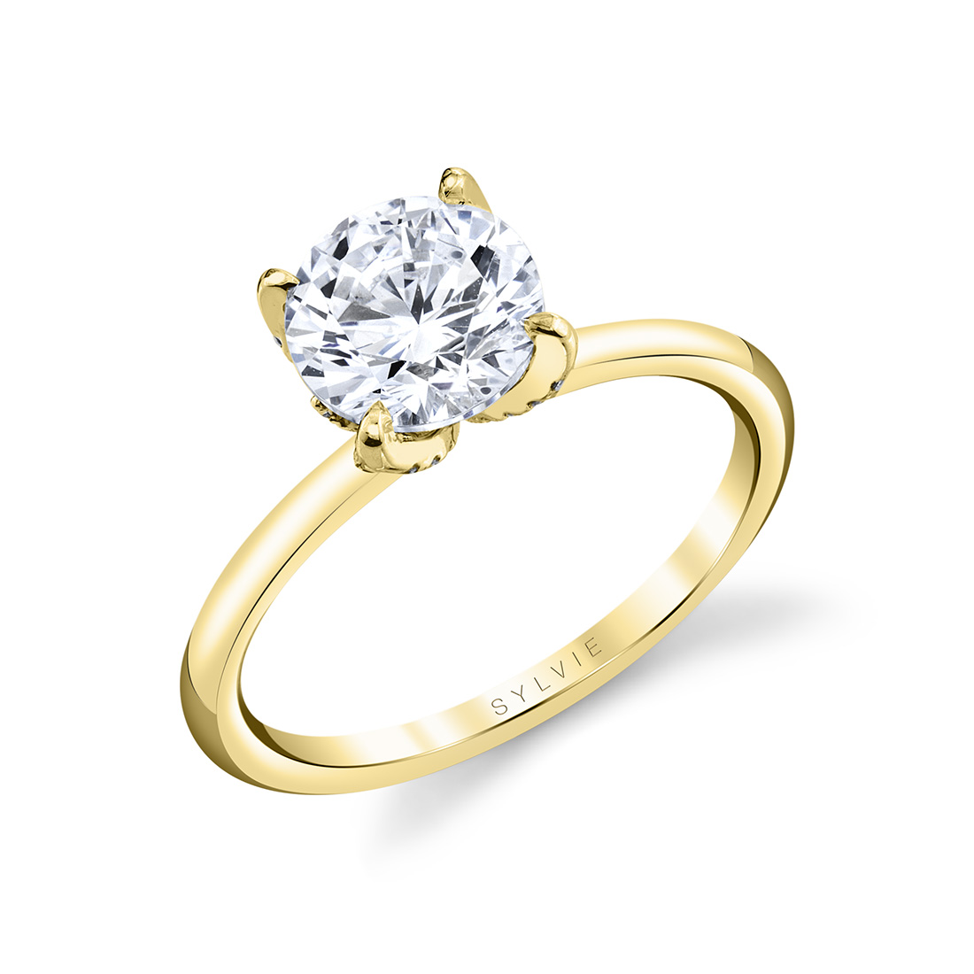 yellow gold solitaire diamond petal prong engagement ring