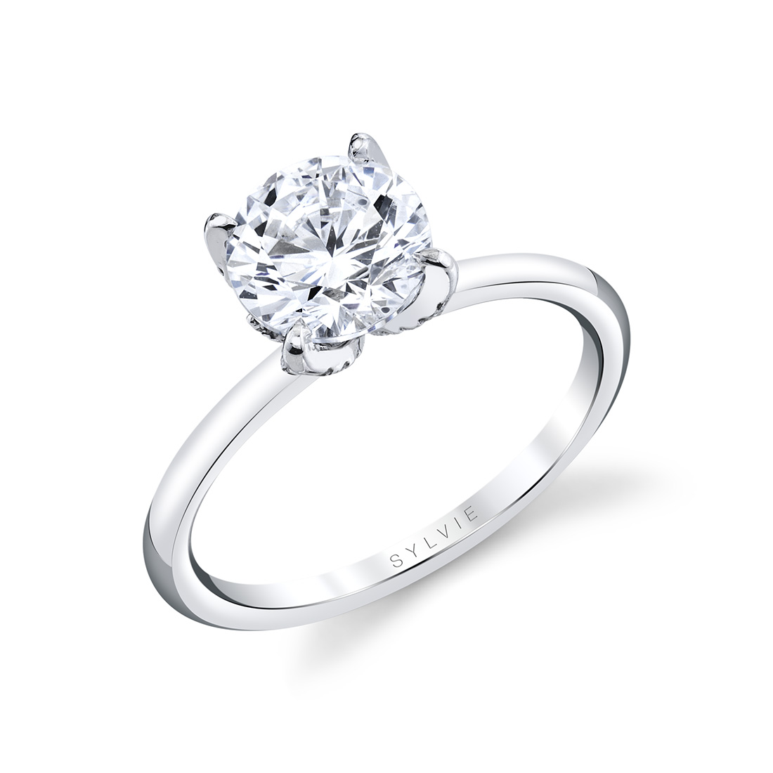 white gold solitaire diamond petal prong engagement ring
