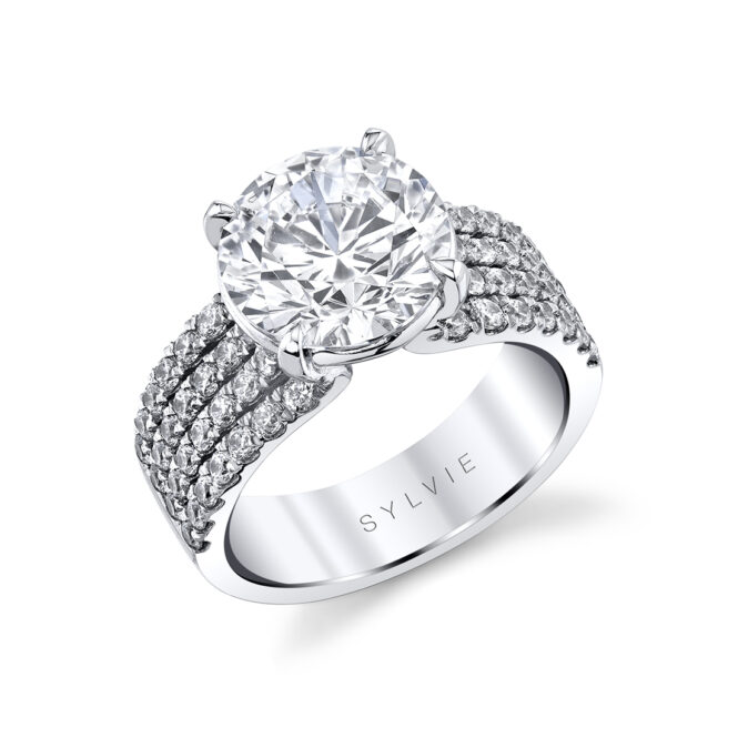 White Gold Round Cut Split Shank Engagement Ring