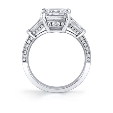 White Gold Emerald Cut Three Stone Engagement Ring - Alexis