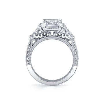 White Gold Emerald Cut Three Stone Modern Vintage Engagement Ring - Alexa