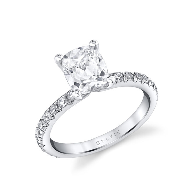 Cushion Cut White Gold Classic Engagement Ring - Vanessa