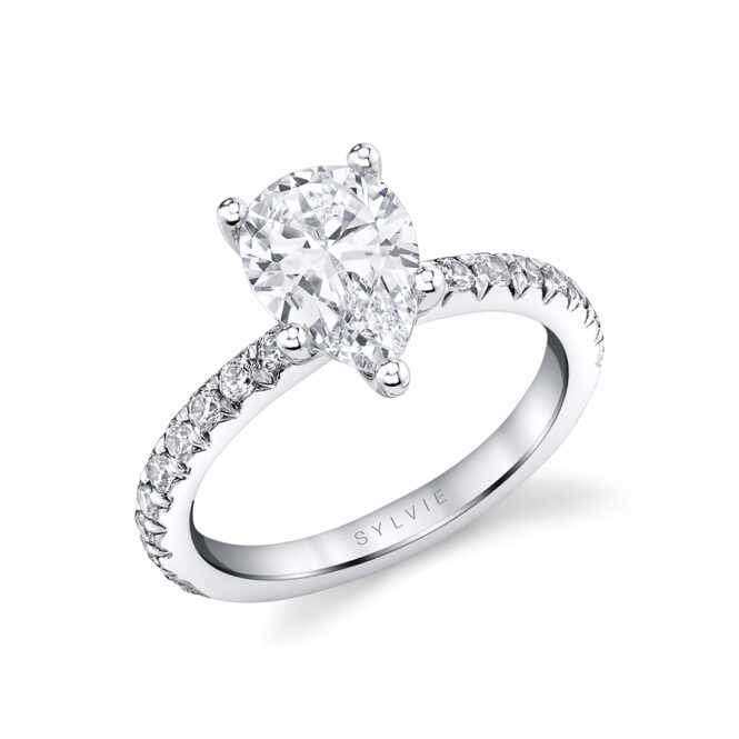 Pear Cut White Gold Classic Engagement Ring - Vanessa