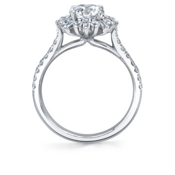 White Gold Round Cut Floral Halo Engagement Ring - Alana