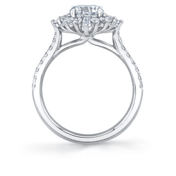 White Gold Round Cut Floral Halo Engagement Ring - Aspen