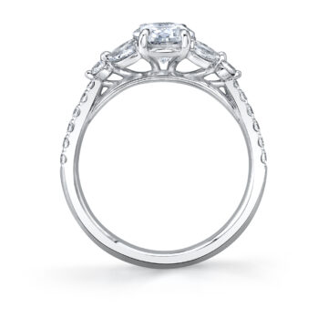 White Gold Oval Cut Unique Three Stone Engagement Ring - Bernice