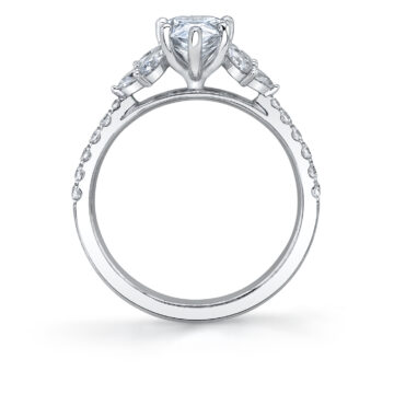 White Gold Pear Cut Classic Engagement Ring with Side Stones - Bethany