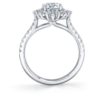 White Gold Round Cut Floral Halo Engagement Ring - Ariana