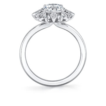 White Gold Tulira Solitaire Floral Halo Engagement Ring - Carissa