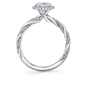 White Gold Round Cut Diamond Spiral Halo Engagement Ring - Carson