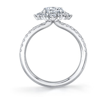 White Gold Round Cut Floral Halo Engagement Ring - Angela