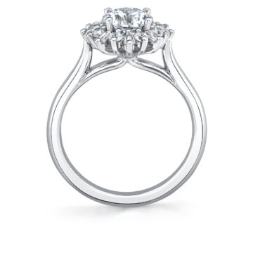 White Gold Round Cut Floral Halo Engagement Ring - Addyson