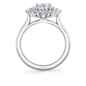 White Gold Round Cut Floral Halo Engagement Ring - Ariah