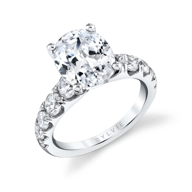 Oval Cut White Gold Thick Classic Engagement Ring - Darla