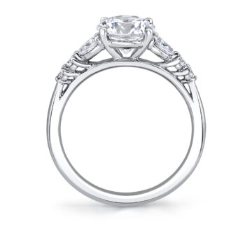 White Gold Round Cut Multi Side Stone Engagement Ring - Galena