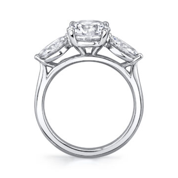 White Gold Round Cut Unique Three Stone Engagement Ring - Arya