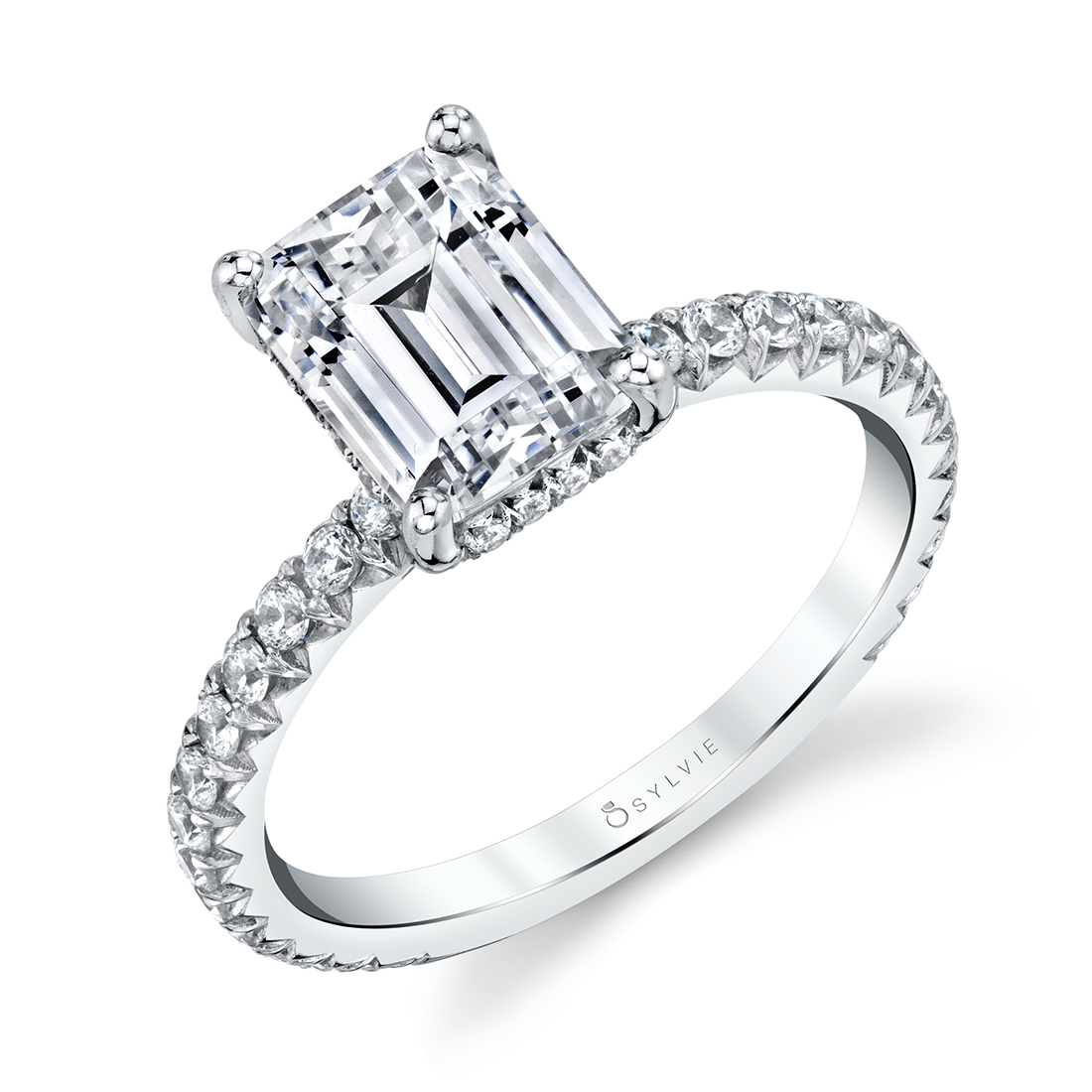 Emerald Cut Classic Hidden Halo Engagement Ring - Perri - Sylvie Jewelry