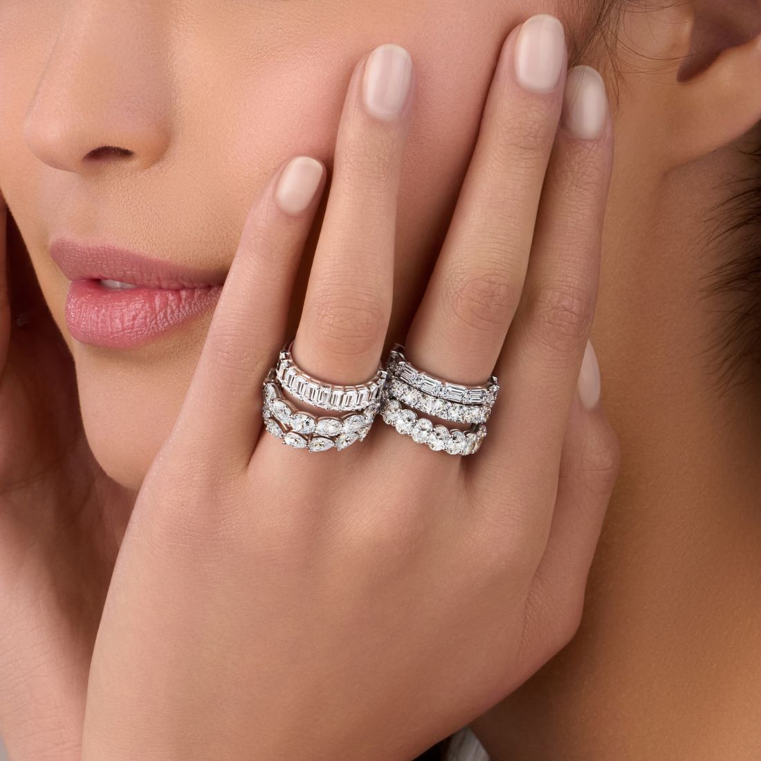 woman wearing eternity rings