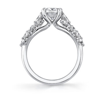 White Gold Tulira Flared Marquise Floral Inspired Engagement Ring - Camellia