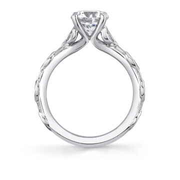 White Gold Tulira Diamond Petal and Leaf Engagement Ring - Paloma