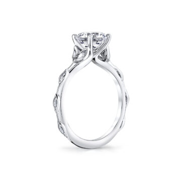 White Gold Tulira Diamond Petal and Leaf Engagement Ring - Paloma