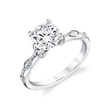 White Gold Tulira Bezel Petal and Leaf Engagement Ring - Opal