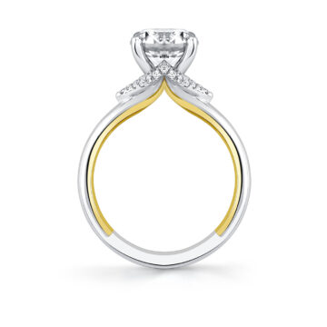 Yellow Gold Iconelle Diamond Shell Tip Collar Two Tone Engagement Ring - Yvonne