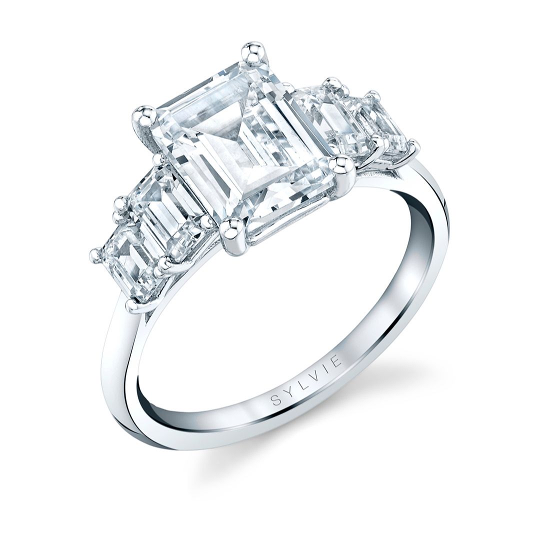 emerald cut five stone engagement ring